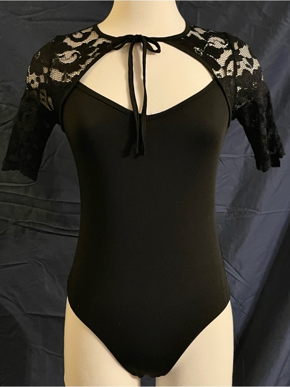 Black Lace Capelet Tie-Front Bodysuit